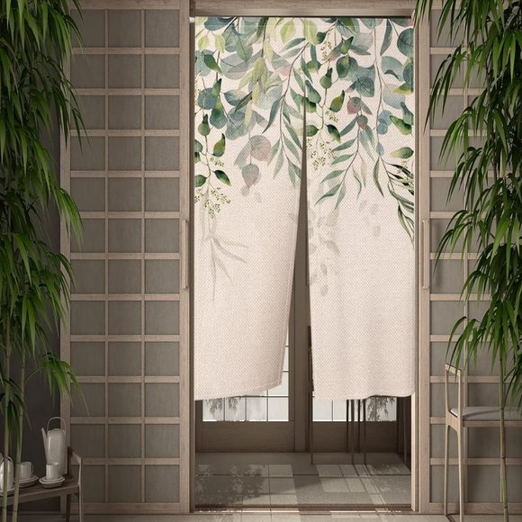 Eucalyptus Blue Leaves Vines Botanical Japanese Noren Curtains Asian Art New - Picture 11 of 11